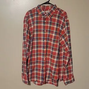 J. Camisa de manga larga Crew Factory roja blanca y azul a cuadros talla XL - Imagen 1 de 5