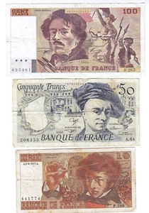 France banknote, 100 Francs 1994. + 50 Francs 1991. + 10 Francs 1977 - 3 PCS ! - Picture 1 of 2