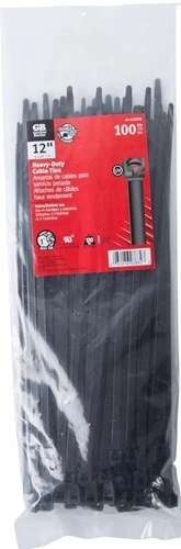 Bridas de cable de alta resistencia Gardner Bender 12" UV negras 100 paquetes 120 lb Foto 1 de 1