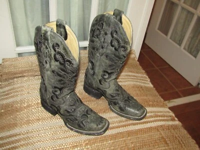 Женские кожаные ковбойские сапоги Corral Vintage A1130 серые черные с заклепками размер 5,5 M - Изображение 1 из 4
