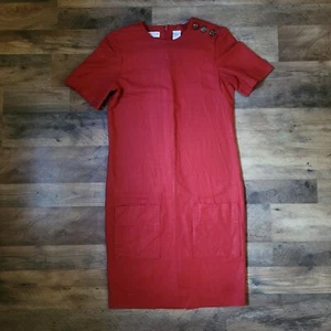 Vintage Red Liz Claiborne Linen Blend Shirt Dress Size 4 - Picture 1 of 10