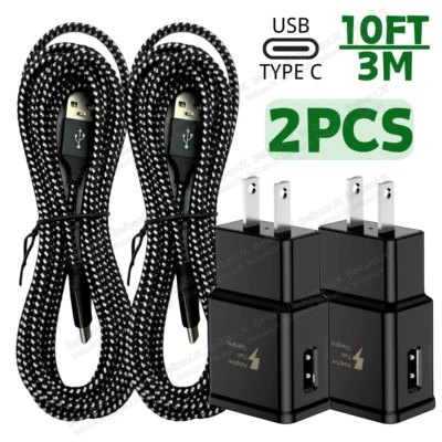 2-Pack USB Fast Charger Wall Power Adapter 10Ft Type C Cable For Samsung Android - Image 1 of 4