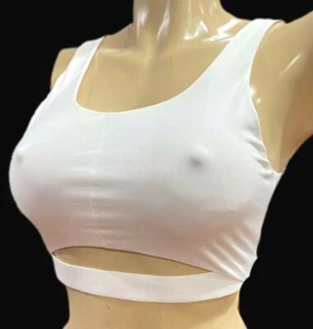 Victorias Secret Wet Look Shiny Sport Cutout Front Wireless Sports Bra White - Picture 1 of 4