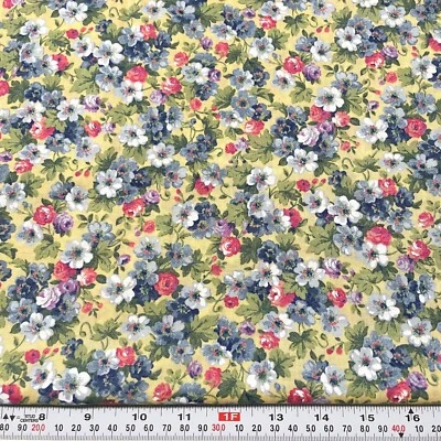 Kessler Design Florals on Yellow Concord Fabrics Cotton Remnant 9" x 43" - Image 1 of 2