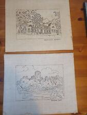 2 Antique Penelope Design Tapestry / Needlework Pictures-Pembroke Castle & other