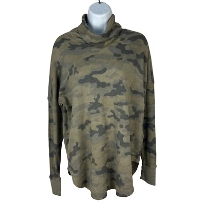 Michael Stars Camo Print Cowl Neck Long Sleeve Waffle Knit Top Women’s L - Изображение 1 из 4