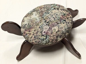 Vtg Turtle Foot Step Stool Large 70s Handmade Wood 27x9x18” Upholstered Tapestry - Picture 1 of 16