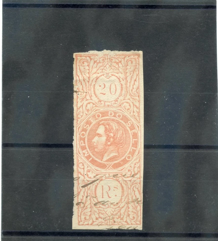 MADEIRA R1 F-VF INGRESOS USADOS, 1864 IMPOSTO DO SELLO 20R CARMÍN $15 Foto 1 de 1