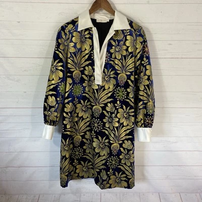 Mini Vestido Tory Burch Para Mujer Thelma Azul Terciopelo Metálico Talla 4 Forrado Borde Satinado Foto 1 de 4