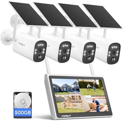VORGUT Outdoor Security Camera Solar 4 Cameras with Monitor Surveillance C [NEW] - Image 1 of 4