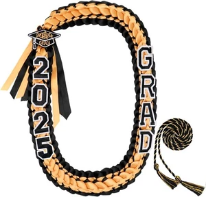 ALKB Graduación Leis, Grad Decor con Cordón de Honor Clase de 2025 Negro + Dorado - Imagen 1 de 7