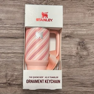Mini Stanley The Quencher Tumbler Ornament Keychain Pink Candy Cane Stripe | New - Picture 1 of 4