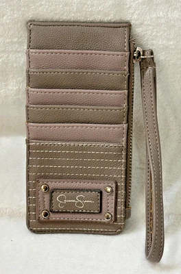 Jessica Simpson ~ Taupe Leather Card Wallet Wristlet Strap ~ Zippered Pocket NEW - Image 1 of 4