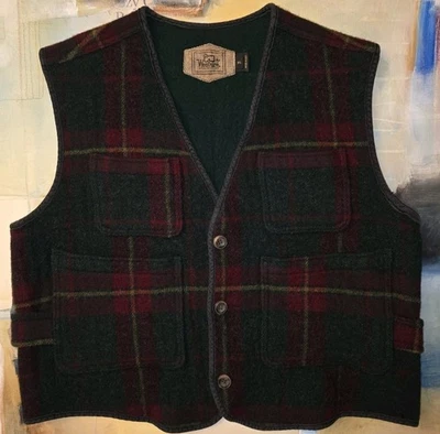 Vintage Woolrich Vest Mens XL Red Green Tartan Plaid Wool Pockets Button USA  - Image 1 of 4