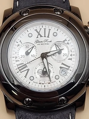 GLAM ROCK Cuero Negro Miami Chrono 10 ATM Modelo # 10164 BATERÍA NUEVA Foto 1 de 4