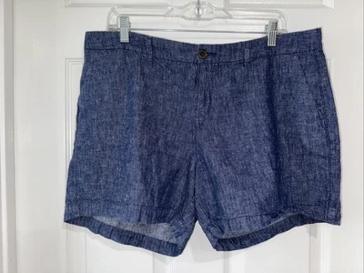 Женские повседневные короткие плоские передние карманы Old Navy размер 14 из льняной смеси синие - Изображение 1 из 4
