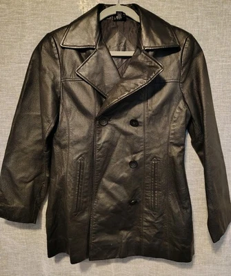 Jacqueline Ferrar Women’s Petite S Genuine Leather Double-Breasted Jacket Black - Image 1 of 4