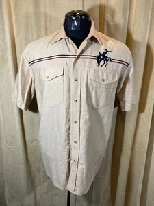 Mens Roper Western Shirt M Tan S/S Cotton Snaps Rodeo Cowboy on Horse - Picture 1 of 6