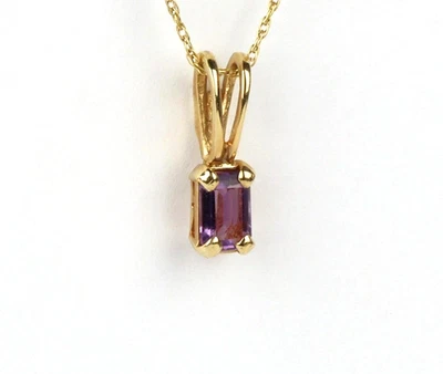14k Gelbgold Amethyst Zierliche Anhänger Smaragdschliff 0.55 CT Geburtstag Gifts - Bild 1 von 4