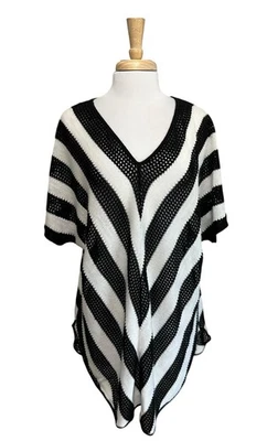 New Directions Mujeres 2X Negro Blanco Chevron Abierto Suéter Tejido Túnica Encubrimiento Foto 1 de 4