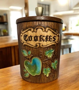 Treasure Craft Vintage Apple Cookie Jar Canister Ceramic Pottery Bark Teal Green - Picture 1 of 2