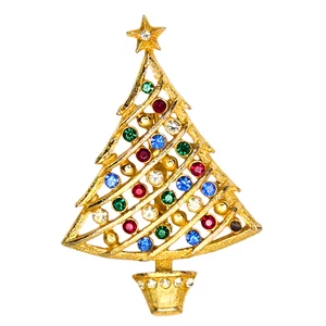 Broche de árbol de Navidad vintage con diamantes de imitación, joyas navideñas, joyas navideñas - Imagen 1 de 3