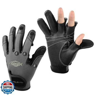 Guantes de pesca de neopreno Palmyth para hombre y mujer 2 dedos de corte gris flexible Foto 1 de 4