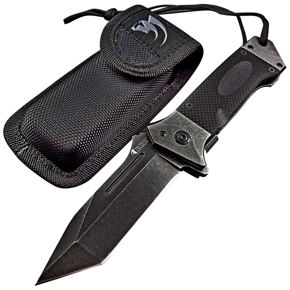 Tactical Spring Assisted Opening Knife Black G 10 Handles Razor Sharp Tanto Blad