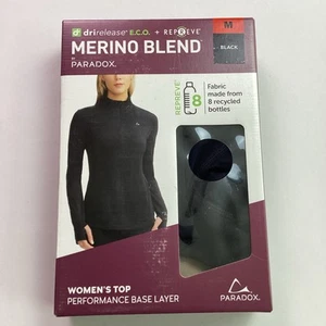 Paradox Women's Merino Blend Performance Base Layer Long Sleeve Shirt, Black, M - Picture 1 of 6