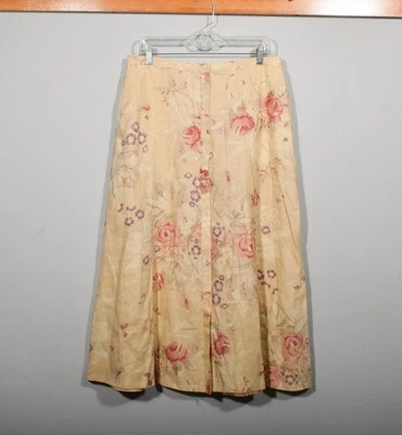 Lauren Ralph Lauren Cream Floral Button Front Linen Maxi Skirt Cottage Sz 10 - Image 1 of 3