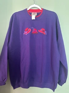 New Women Purple Embroidered Sweater Large Boho Whimsical Artsy Playful Cozy - Picture 1 of 6