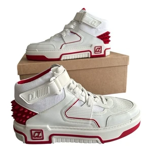 Christian Louboutin Hombre Astroloubi Blanco Entrenador Alto con Picos Rojos Reino Unido Talla 9 - Imagen 1 de 24