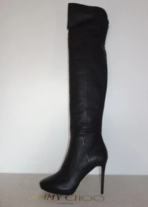 *BNIB* JIMMY CHOO - Hayley Black Leather Over The Knee Boots - 39.5 - Picture 1 of 4