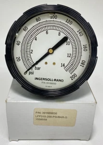 Ingersoll Rand 39166830 Pressure Gauge 0-200PSI 0-14bar Liquid Filled Back Mount - Picture 1 of 8