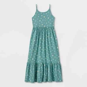Cat & Jack Girls' Tie-Back Printed Maxi Ocean Green Dress, Size XXL (18) - Picture 1 of 3