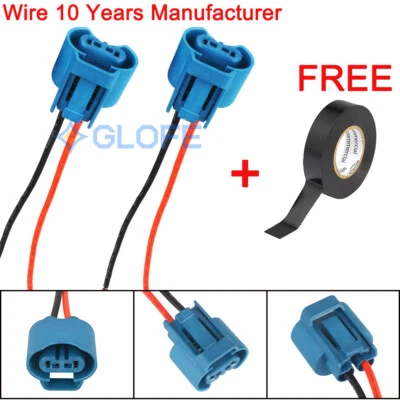 9145 H10 GLOFE Wire Harness 9445 Pigtail Female Fog Light Connector Lamp Plug - Image 1 of 4