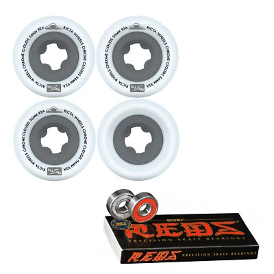 Ricta Skateboard Wheels 56mm Chrome Clouds Black, Bones Reds Bearings