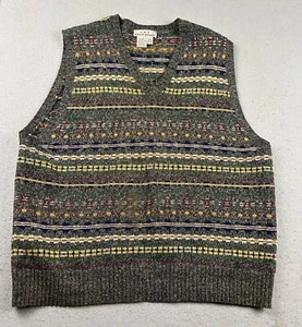 VTG Eddie Bauer Sweater Vest Mens XL Gray Wool Fair Isle V Neck AKA Pullover - Picture 1 of 9