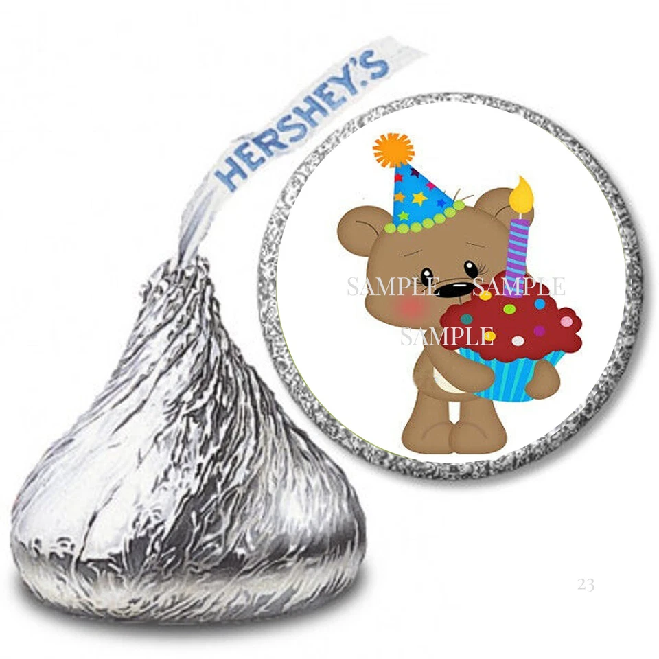 Cupcake Bear 1er Cumpleaños Vela Hershey Kiss Envolturas de Caramelos Hershey Kiss Etiquetas Foto 1 de 1