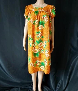 BOHO HIPPY HAWAIIAN FLORAL vintage 1970s MuuMuu CAFTAN Midi SUN DRESS - L / XL - Picture 1 of 5
