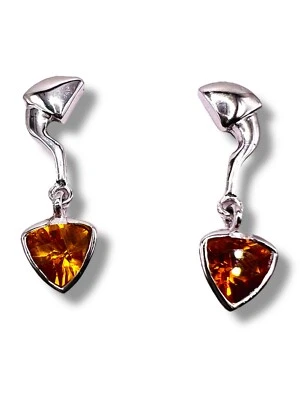 Yellow Orange Topaz Trillion Cut 925 Sterling Silver Drop Dangle Earrings - Image 1 of 4