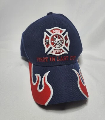Chapéu boné chama ajustável adulto First In Last Out Corpo de Bombeiros resgate EMS - Imagem 1 de 4