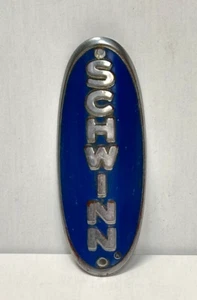 Vintage Schwinn Wasp Chicago Large Emblem Head Badge Brass Dark Blue - Picture 1 of 7