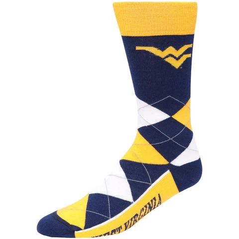 NEW West Virginia Mountaineers NCAA Navy Argyle Lineup Crew Dress Socks OSFM Cover