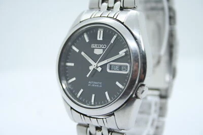 Reloj para hombre SEIKO 5 automático día/fecha 21 joyas esfera negra 7S26-01V0 de JAPÓN Foto 1 de 4