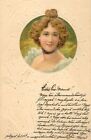 Charming lady portrait embossed Art Nouveau postcard to Arad Romania 1901
