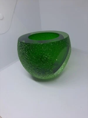 GEODE - Sax 5th Ave- Glass Crystal LTD - Green Sommerso - Sugared Candle Holder - Image 1 of 4