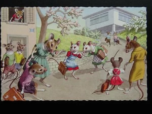 Alfred Mainzer Anthropomorphic MICE FIRST DAY AT SCHOOL c1950s Postcard - Picture 1 of 2