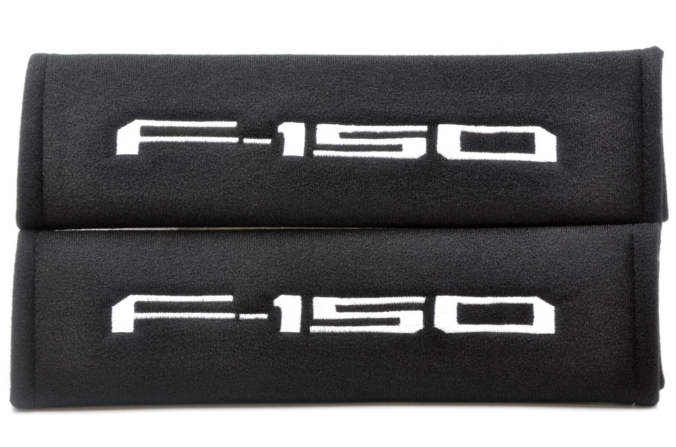 2 pcs (1 PAIR) Ford F-150 Embroidery Seat Belt Cover Pads (White on Black) - Image 1 of 1