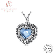 Cremation Ashes Blue Heart Necklace 925 Sterling Silver - Memorial. Gift Boxed